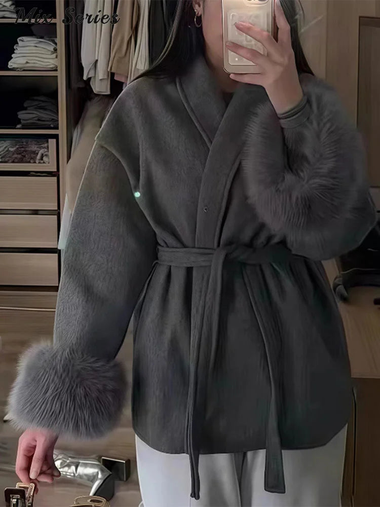 Belted Fuzzy Cuff Coat – 2025 Street Elegance