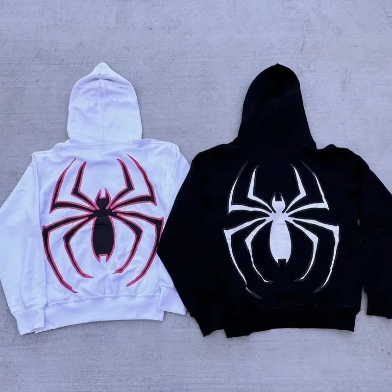 Unisex full zip spider hoodie, street style Harajuku graphic oversized jacket, hooded sweatshirt, punk gothic Y2K clothing