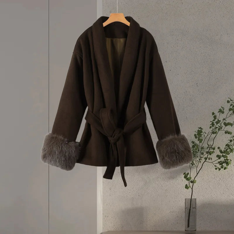Belted Fuzzy Cuff Coat – 2025 Street Elegance