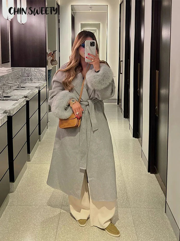 Elegant Lace-Up Wool Coat – 2025 Street Style