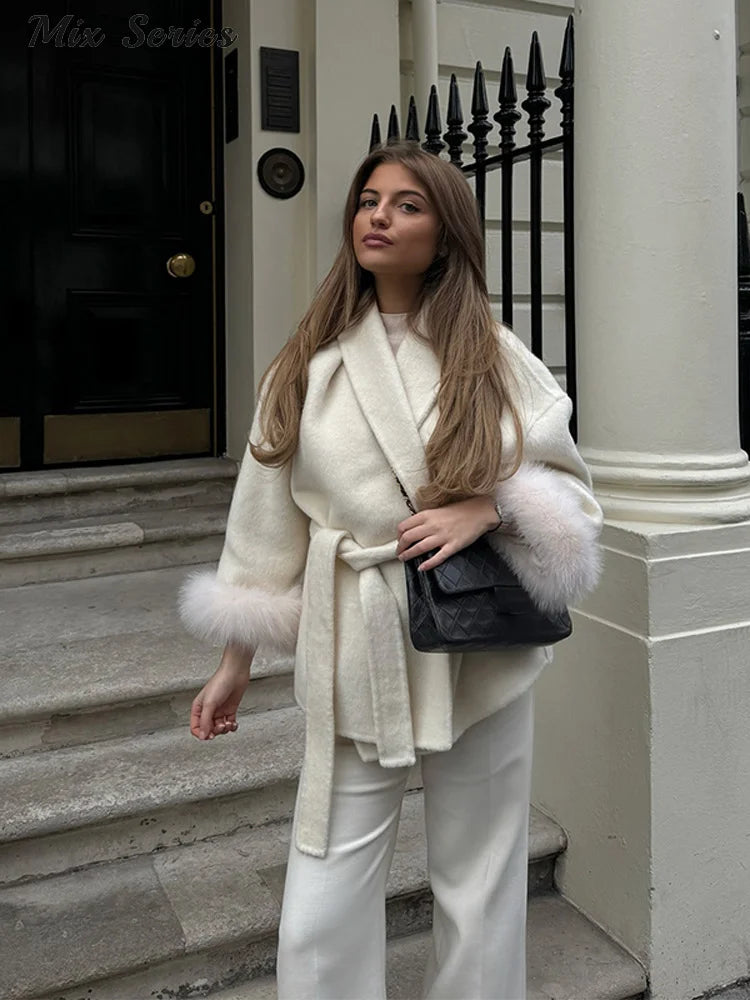 Belted Fuzzy Cuff Coat – 2025 Street Elegance