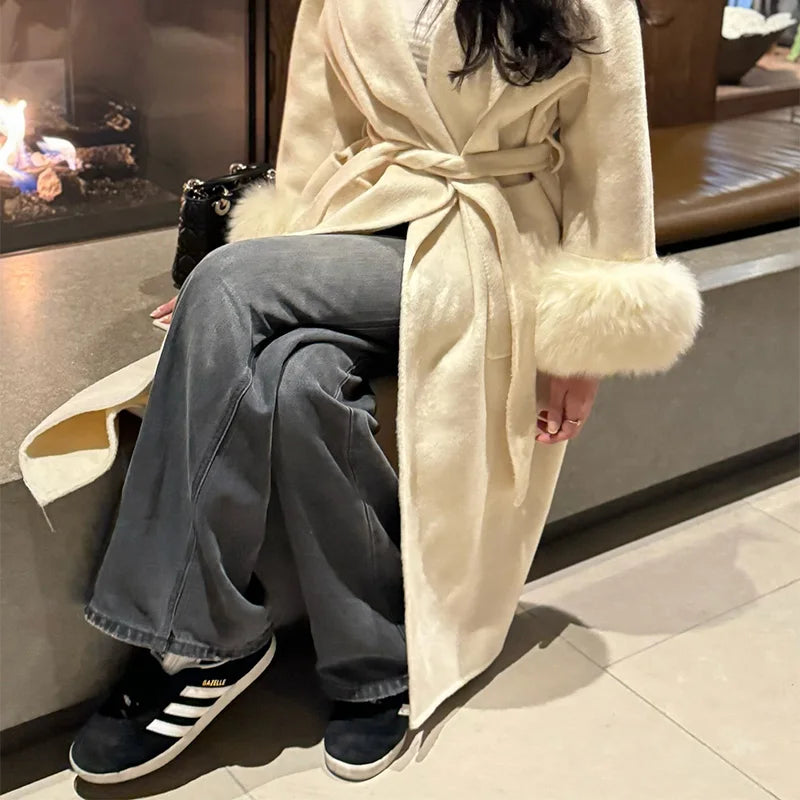 Elegant Lace-Up Wool Coat – 2025 Street Style