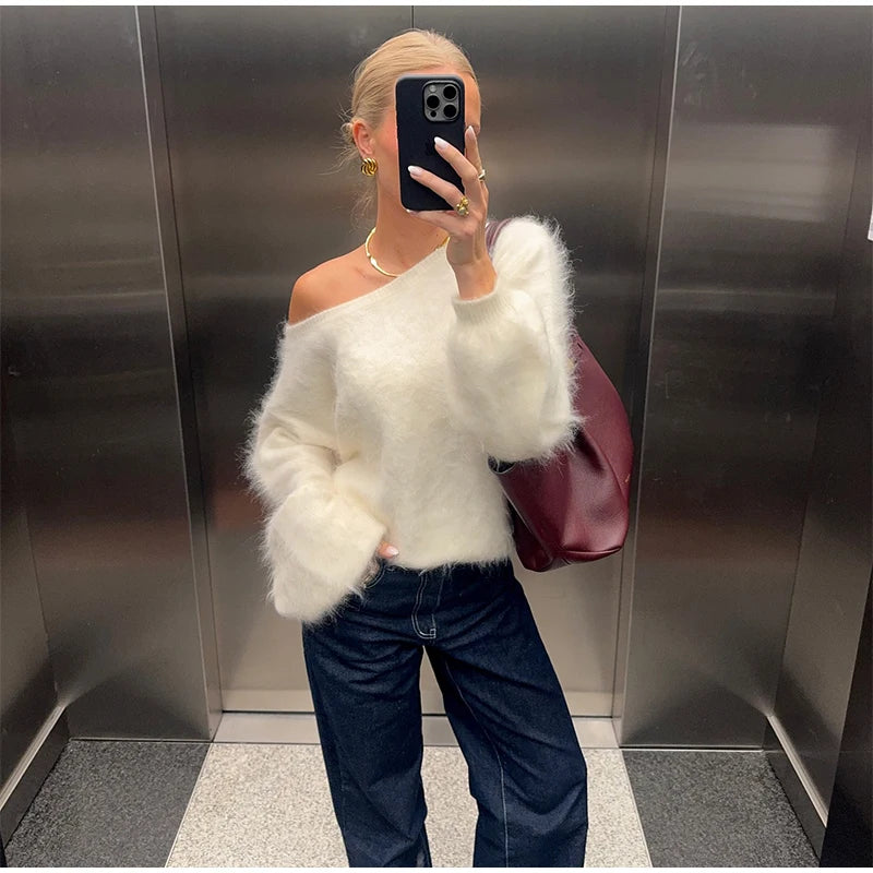 Sexy One-Shoulder Knit Sweater – 2025 Elegant Fit