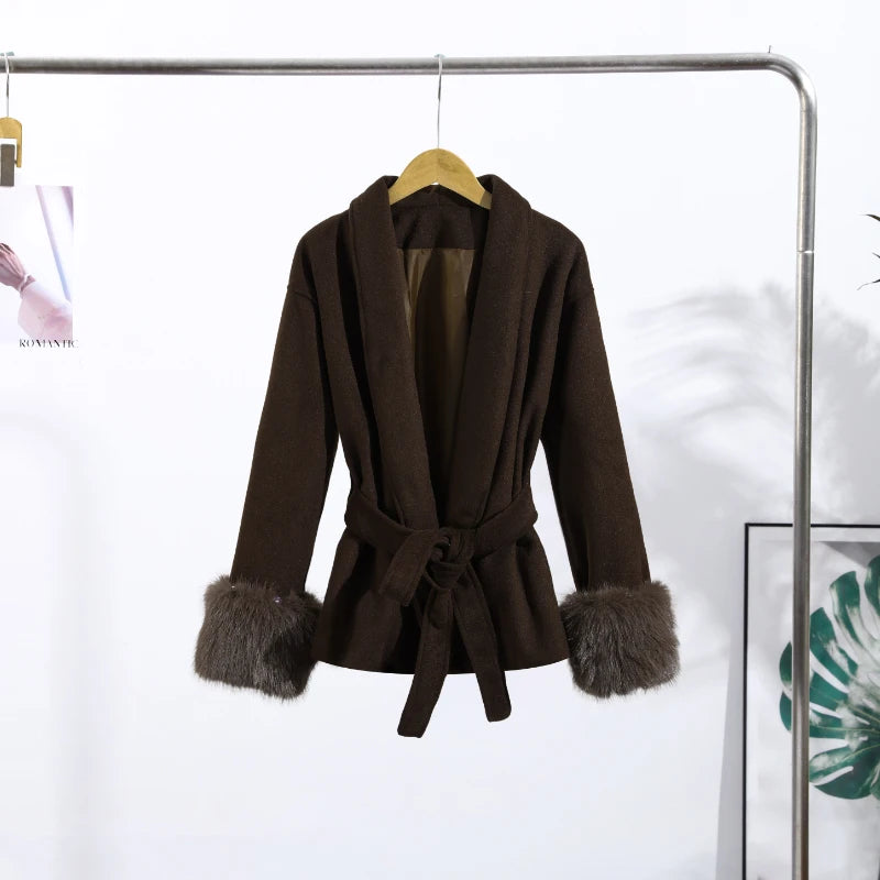 Belted Fuzzy Cuff Coat – 2025 Street Elegance