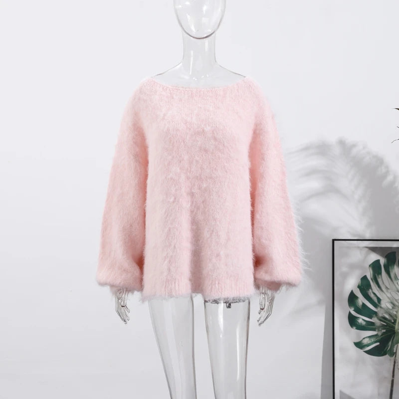 Sexy Off-Shoulder Mohair Sweater – 2025 Luxe Knit