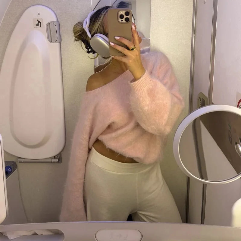 Sexy Off-Shoulder Mohair Sweater – 2025 Luxe Knit