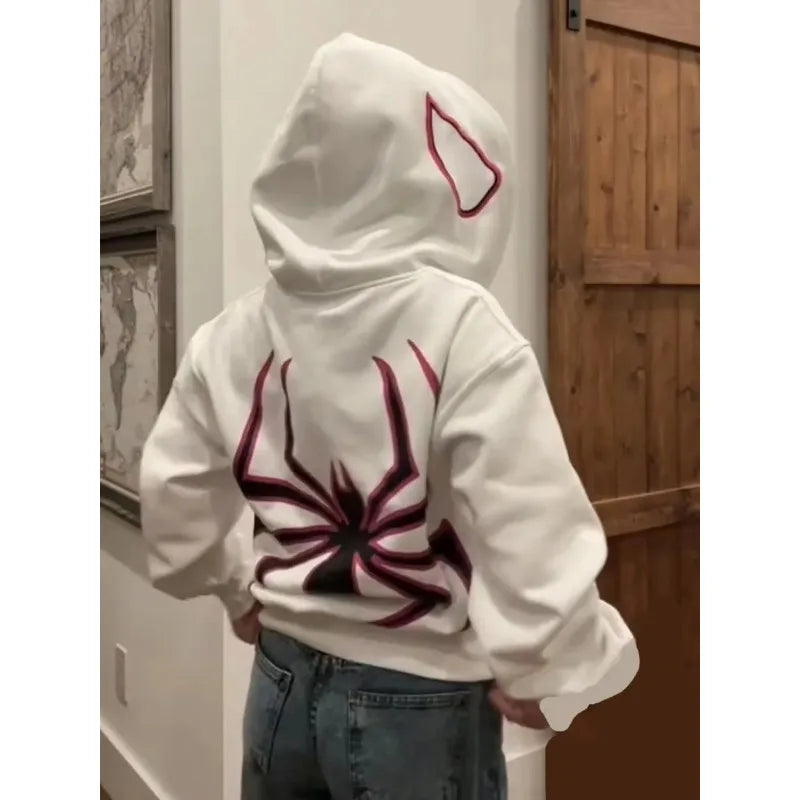 Unisex full zip spider hoodie, street style Harajuku graphic oversized jacket, hooded sweatshirt, punk gothic Y2K clothing