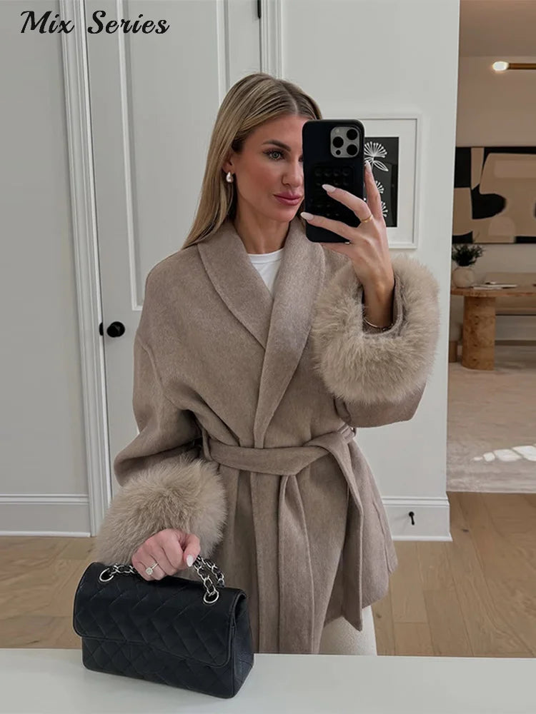 Belted Fuzzy Cuff Coat – 2025 Street Elegance
