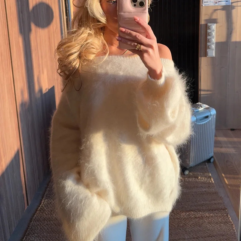 Sexy Off-Shoulder Mohair Sweater – 2025 Luxe Knit