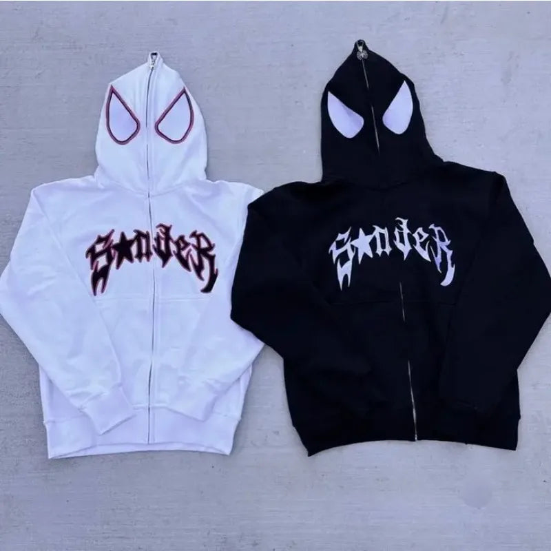 Unisex full zip spider hoodie, street style Harajuku graphic oversized jacket, hooded sweatshirt, punk gothic Y2K clothing