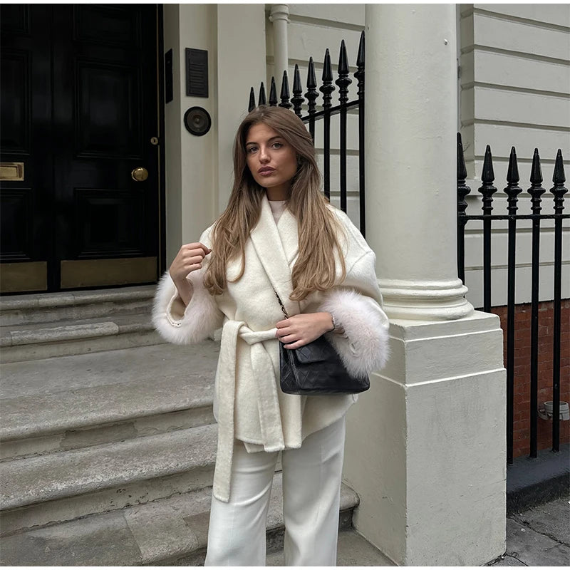 Belted Fuzzy Cuff Coat – 2025 Street Elegance