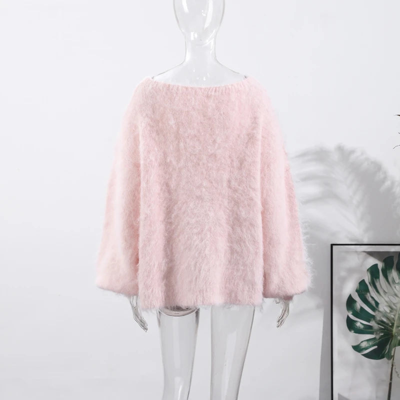 Sexy Off-Shoulder Mohair Sweater – 2025 Luxe Knit