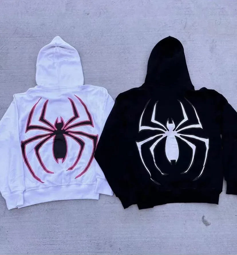 Unisex full zip spider hoodie, street style Harajuku graphic oversized jacket, hooded sweatshirt, punk gothic Y2K clothing
