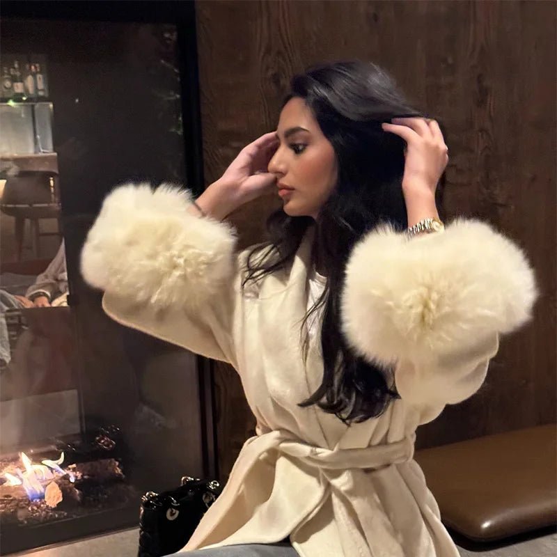 Elegant Lace-Up Wool Coat – 2025 Street Style