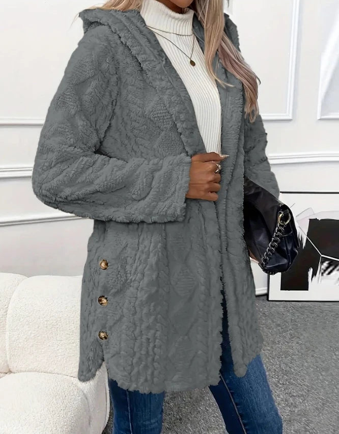 Argyle Fleece Hooded Coat – Casual Autumn Chic