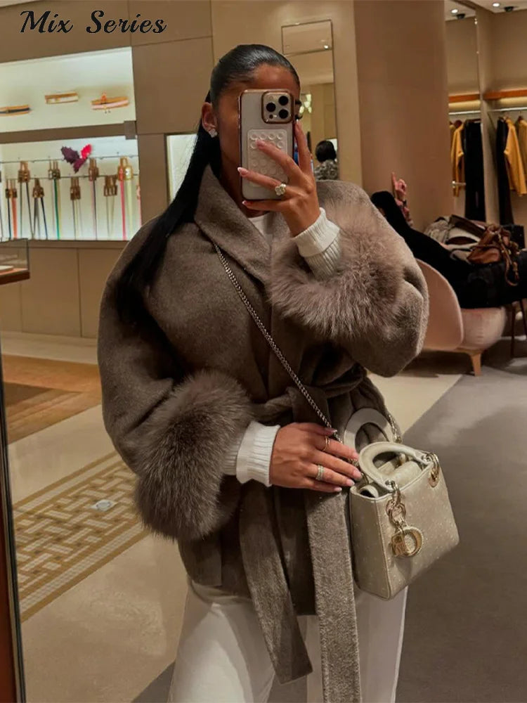 Belted Fuzzy Cuff Coat – 2025 Street Elegance