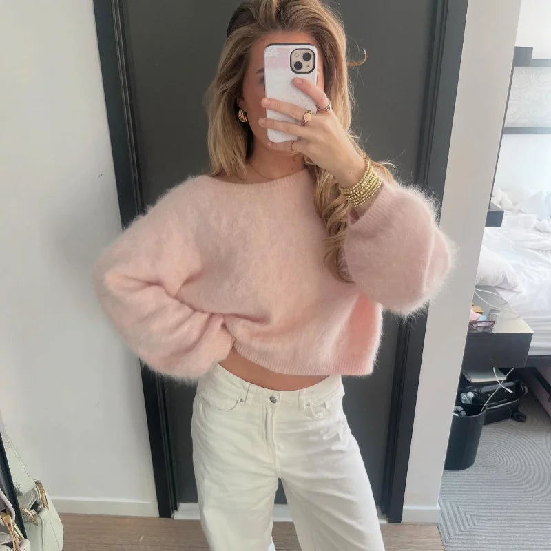 Sexy Off-Shoulder Mohair Sweater – 2025 Luxe Knit