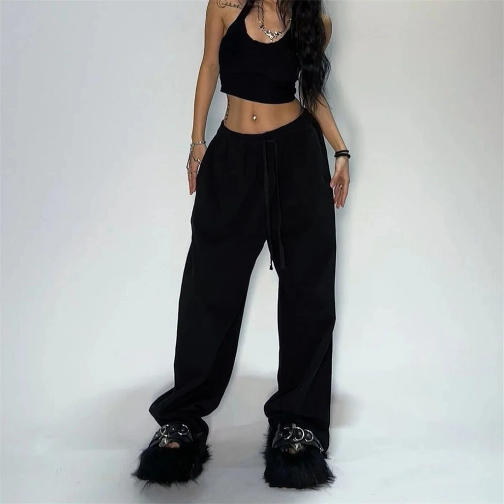 High-Waist Lace-Up Joggers – Y2K Street Style
