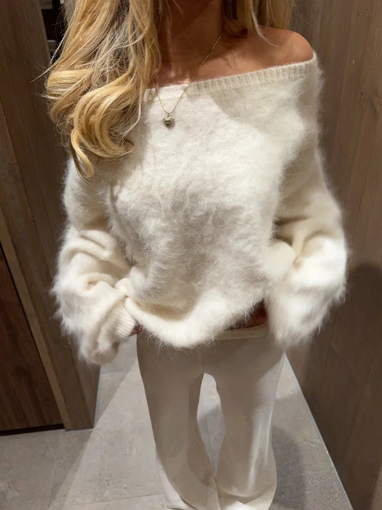 Sexy Off-Shoulder Mohair Sweater – 2025 Luxe Knit