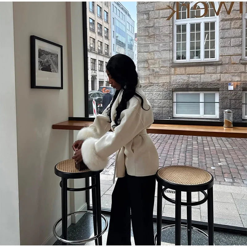 Belted Fuzzy Cuff Coat – 2025 Street Elegance