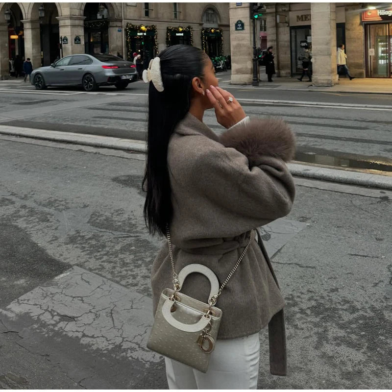 Belted Fuzzy Cuff Coat – 2025 Street Elegance