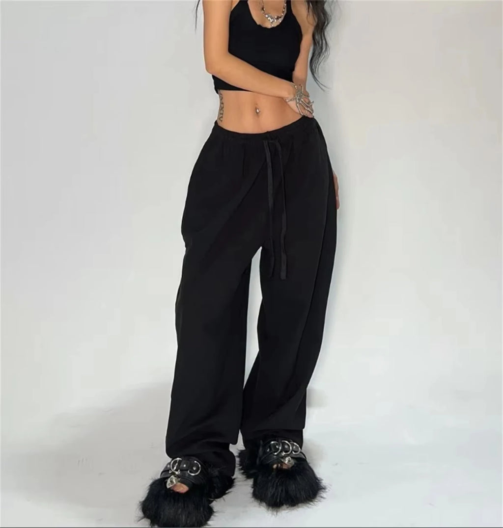 High-Waist Lace-Up Joggers – Y2K Street Style