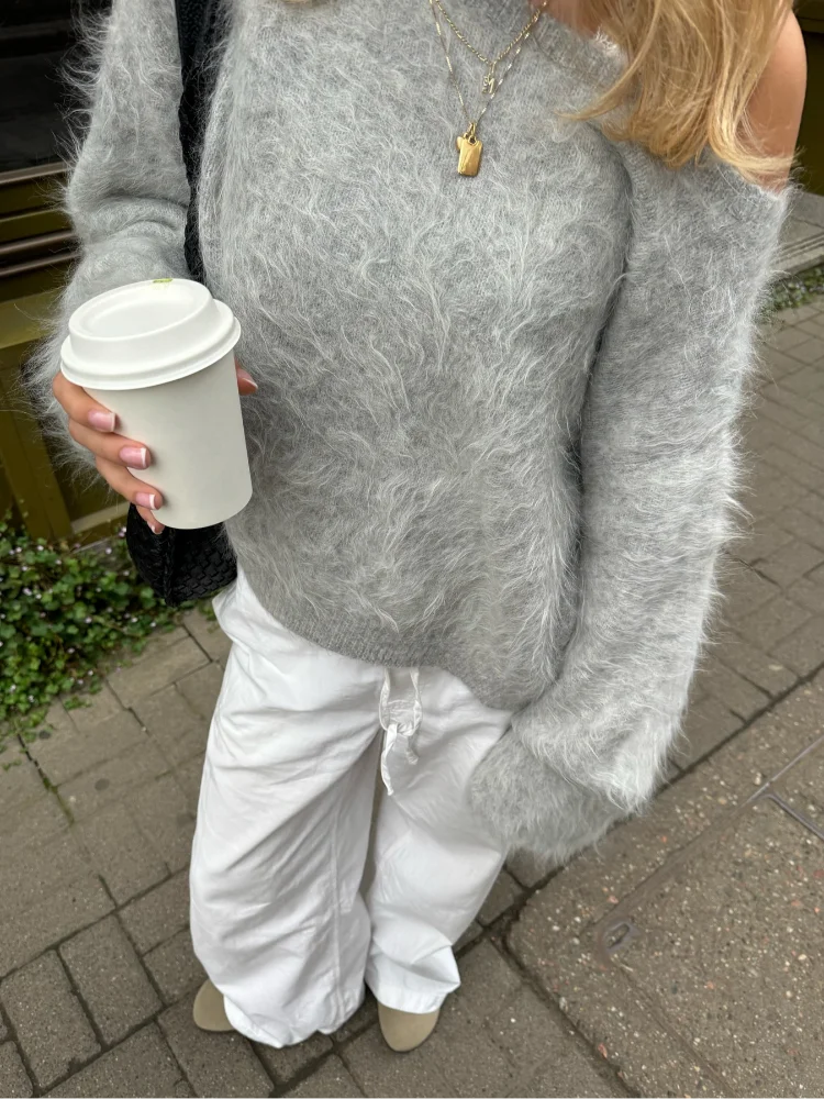 Sexy Off-Shoulder Mohair Sweater – 2025 Luxe Knit