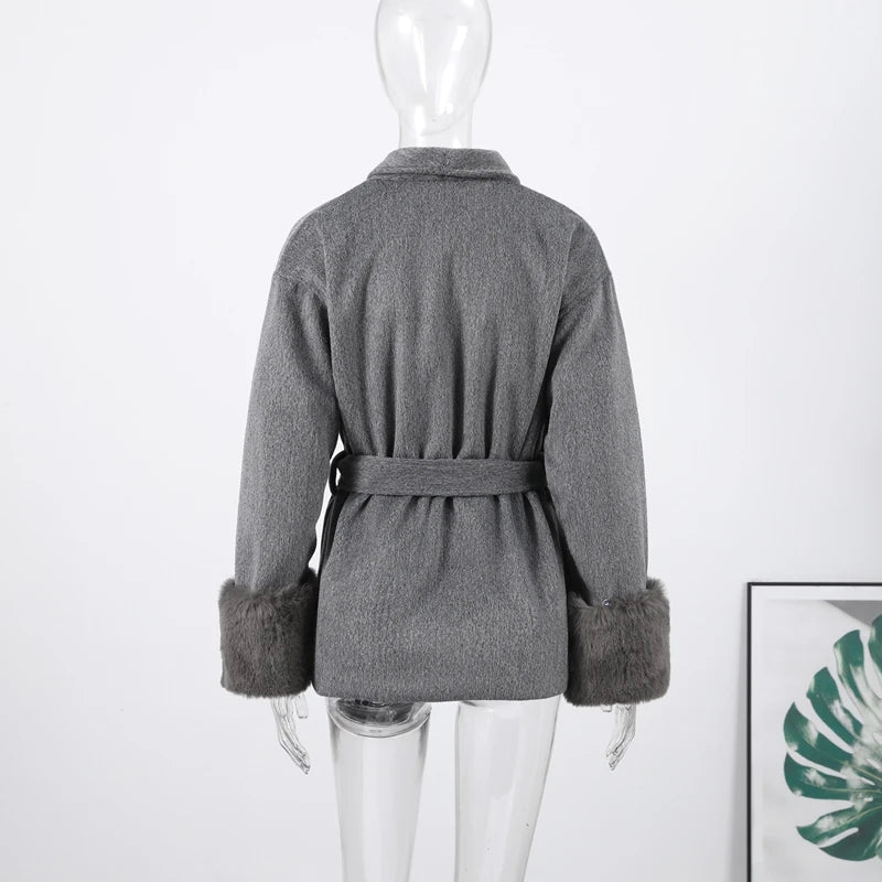 Belted Fuzzy Cuff Coat – 2025 Street Elegance