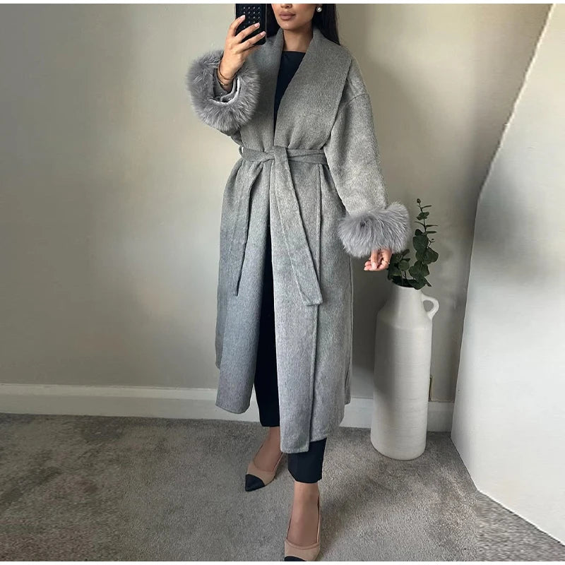 Elegant Lace-Up Wool Coat – 2025 Street Style