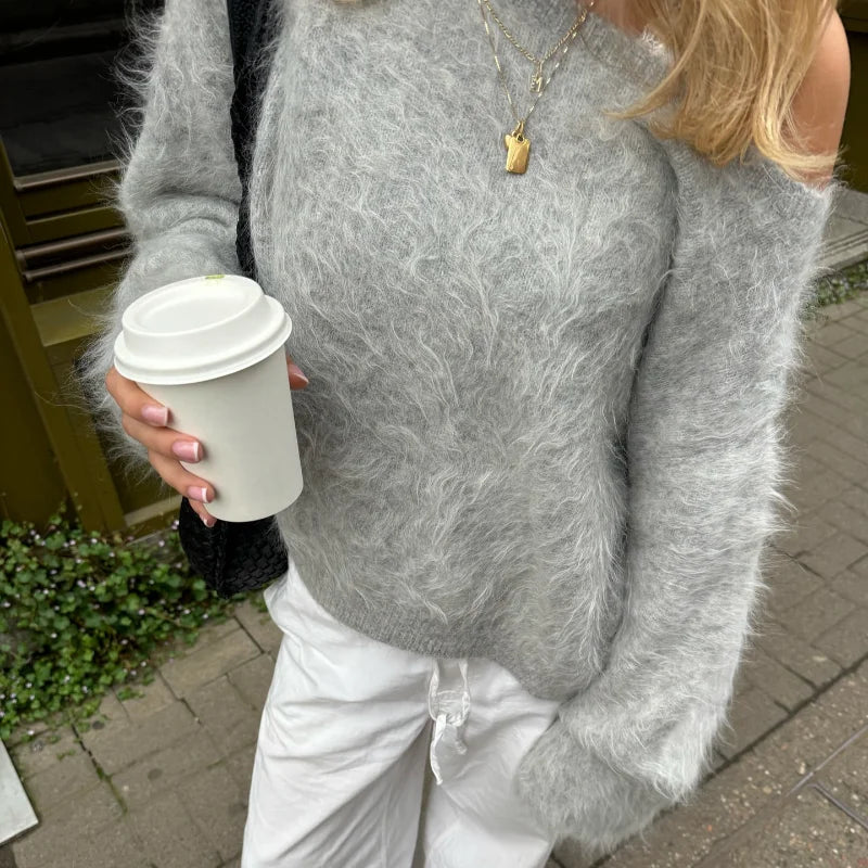 Sexy Off-Shoulder Mohair Sweater – 2025 Luxe Knit