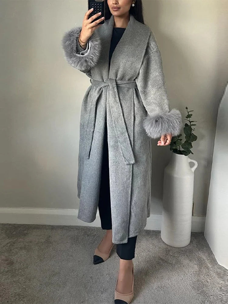 Elegant Lace-Up Wool Coat – 2025 Street Style