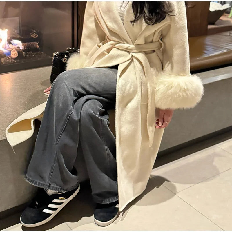 Elegant Lace-Up Wool Coat – 2025 Street Style