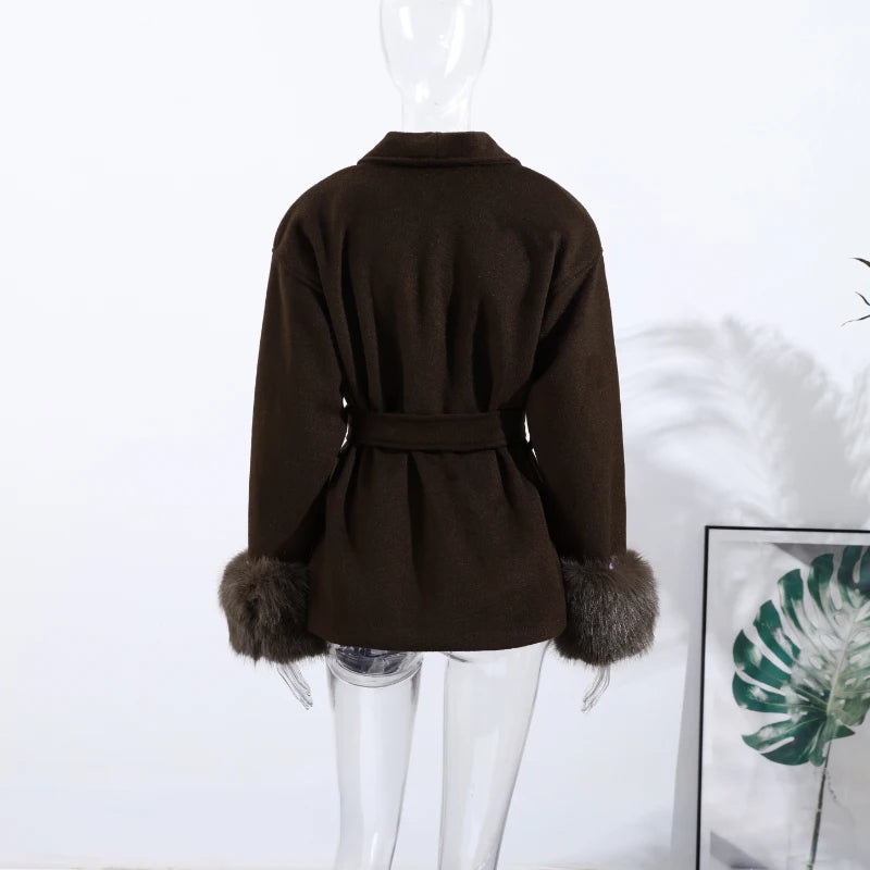 Belted Fuzzy Cuff Coat – 2025 Street Elegance