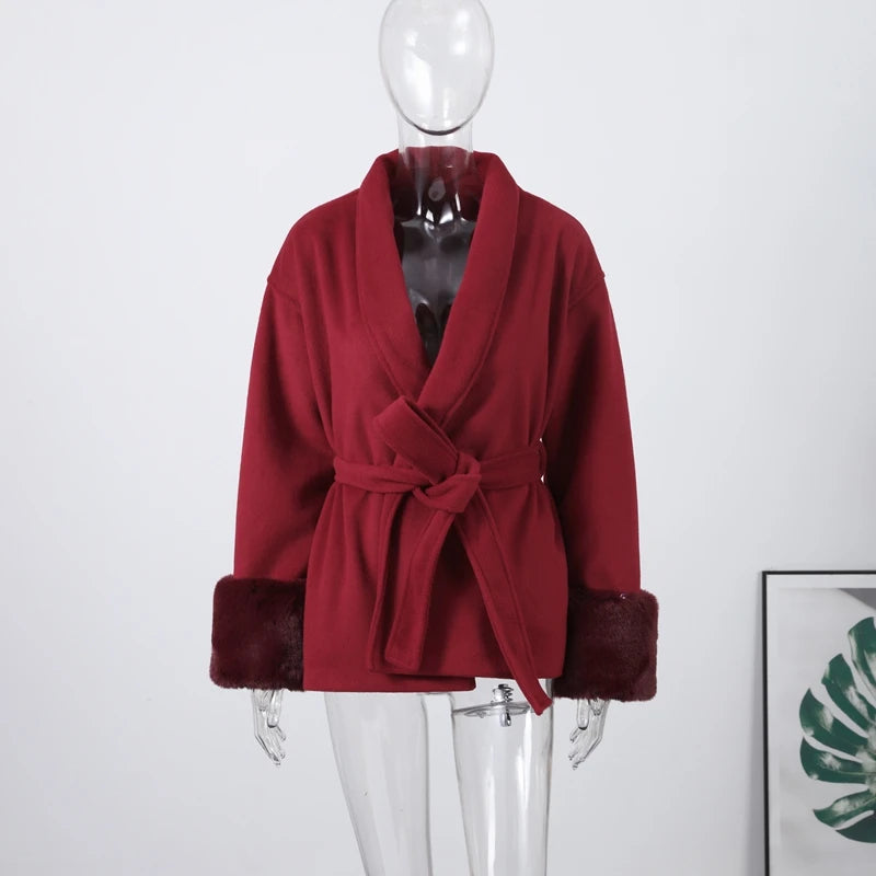 Belted Fuzzy Cuff Coat – 2025 Street Elegance