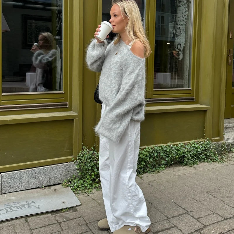 Sexy Off-Shoulder Mohair Sweater – 2025 Luxe Knit